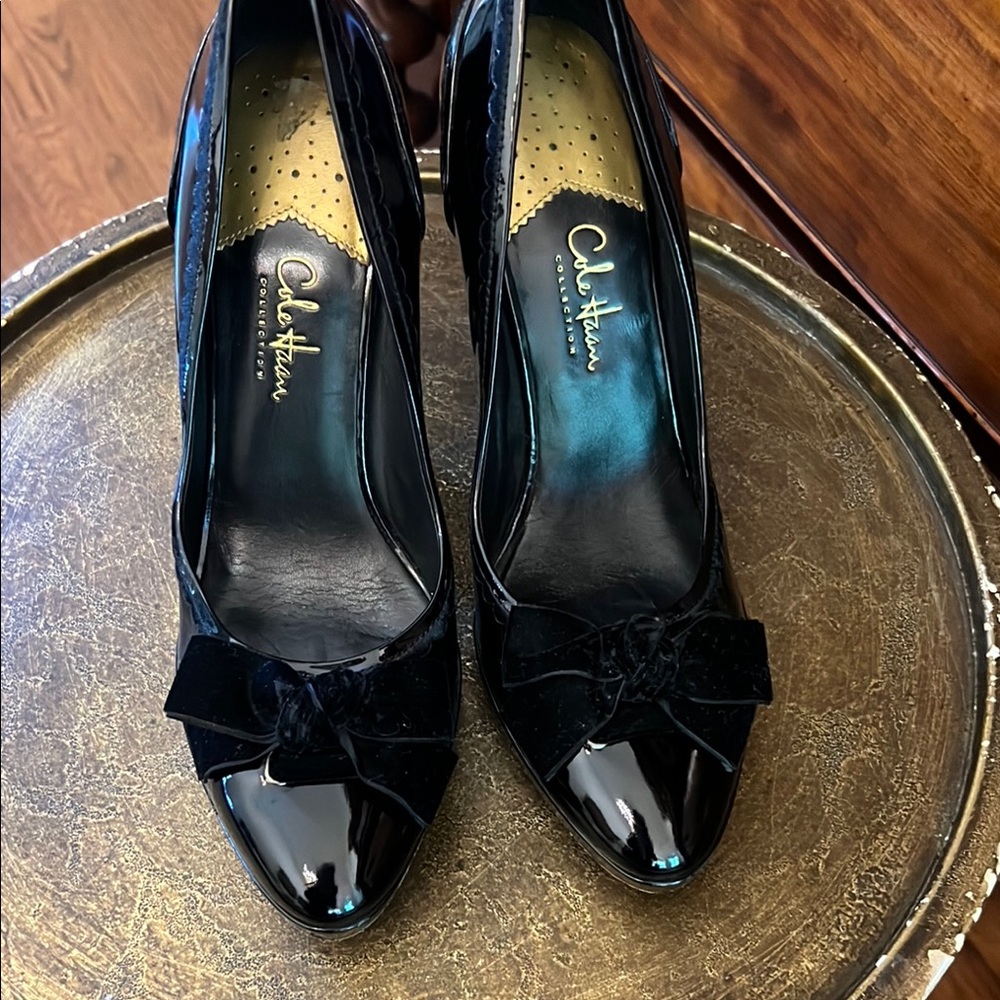 Cole Haan Black Patent Leather Bow Pumps